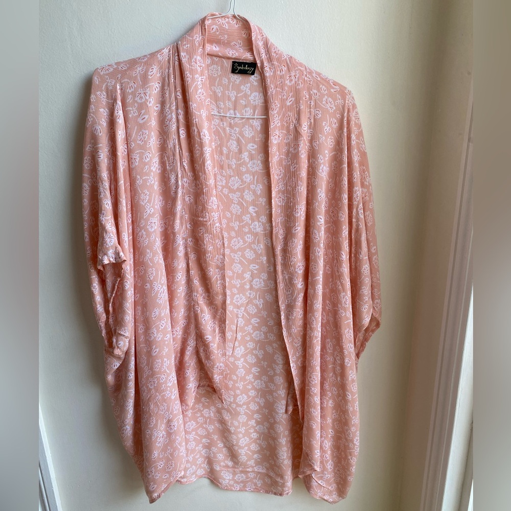 SYMBOLOGY BOHO PEACH FLORAL KIMONO one size